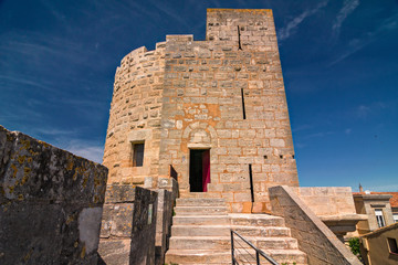 Exterior view of the ramparts of the walls of the fortified city of Aigues Mortes, in the Camargue France.