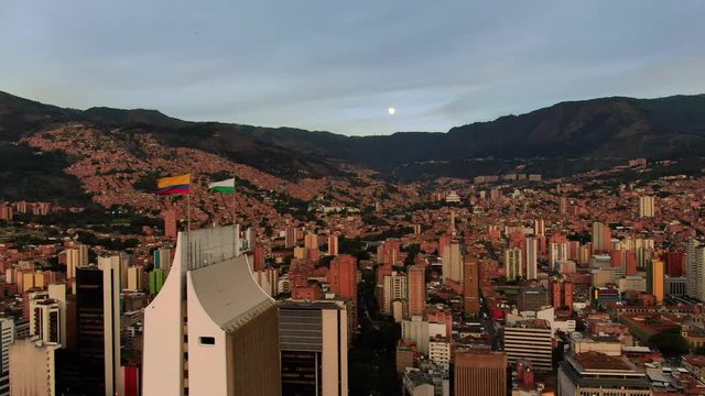 Medellin Centro Cityscape aerial drone Sunset Moon - Coltejer Skyscraper 5/5