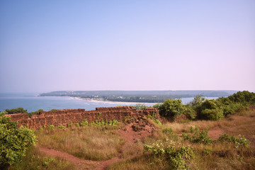 side wall of chapora fort in goa just beside a ocean