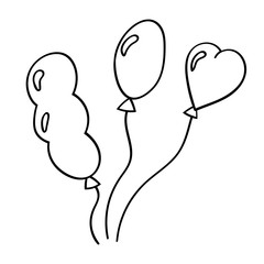 Air balloon icon. Doodle style design element. Isolated vector object on a white background. Sketch for decoration birthday, wedding, themed party.