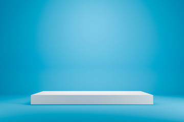 White podium shelf or empty studio display on vivid blue summer background with minimal style....