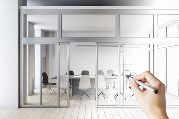 Hand drawing meeting room interior