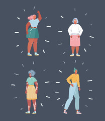 Illustration of four charcter of body positive on dark