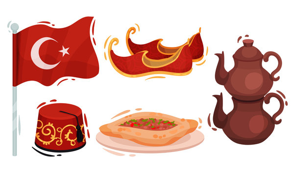 Travel to Turkey. Symbols and Famous Landmarks of Turkey Vector Set