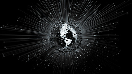 Creative abstract concept of big data or cyber security technology and connection.  Information transfer. 3d illustration