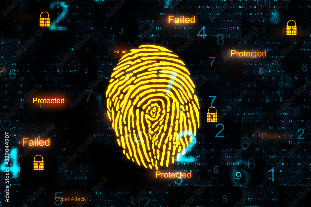 Poster Digital internet security interface and finger print.
