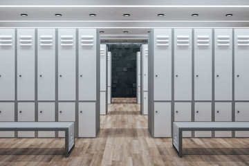Minimalistic white locker room interior