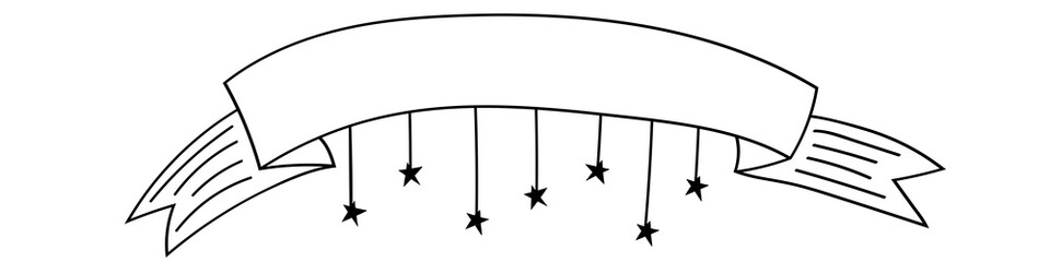 Banner ribbon with the stars. Drawn design element in doodle style. Isolated vector object on a white background. Sketch for business project, infographics, icon,themed party.