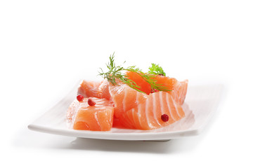 raw salmon fillet on white background