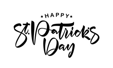Handwritten modern brush lettering composition of Happy St. Patrick's Day on white background.