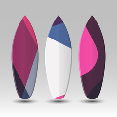 Vector Surfboards Design with Abstract Colorful Geometric Shapes Pattern