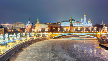 Obraz premium Panorama of winter night Moscow, Russia