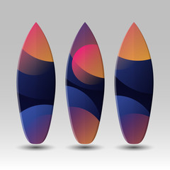 Vector Surfboards Design with Abstract Colorful Geometric Shapes Pattern