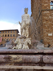 Italia, Toscana, Firenze,piazza della Signoria, fontana del Nettuno.