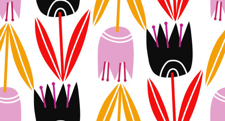 Seamless pattern with a flower in vibrant color. Floral seamless background for fashion prints. Can be used for t-shirt print, fashion print design, fabric, and wrapping.