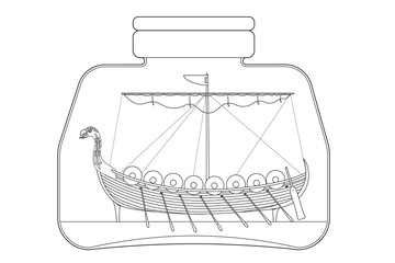 Fototapeta premium Children's coloring book. Ancient ship. Viking ship Drakkar. Vector