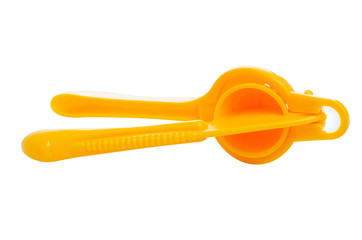 Manual lemon squeezer juicer juicy on white background isolation