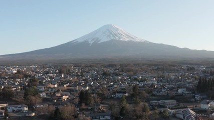 Fujikawaguchiko, Aerial pan over iconic Japanese Landscape with Mt Fuji in background