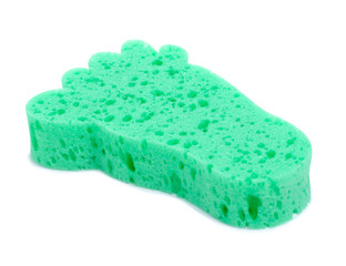 Green soft foot shower sponge on white background isolation