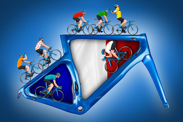 bicycle road racing tour concept. cyclist in competition jersey on race bike riding on a modern...