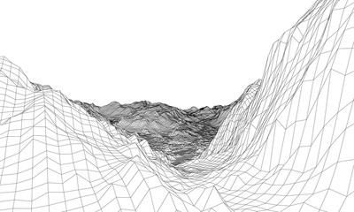 Abstract 3d wire-frame landscape. Blueprint style