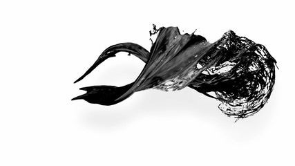 black splash like petroleum in air. 3d rendering of liquid splash in cartoon style