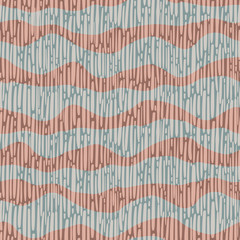 Wavy line seamless vector pattern background. Horizontal linear geometric brown stripe backdrop with grey wicker texture. Minimal irregular abstract textile illustration. Modernist all over print