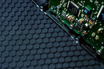 abstract technology background with hard drive microchip board