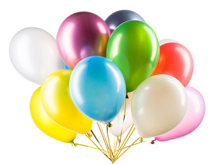 Set of multicolored helium balloons. Element of decorations for party.