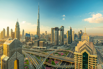 Fototapeta na wymiar sunrise over Dubai Downtown skyline