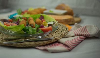 Chicken croquettes on the table in a placemat