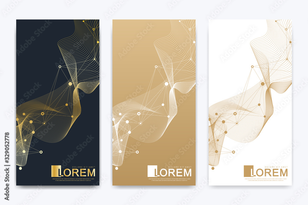 Poster modern set of vector medical scientific flyers. geometric abstract presentation structure molecule a