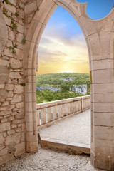 Rocamadour. Vue panoramique du paysage depuis la cité religieuse. Lot. Occitanie	