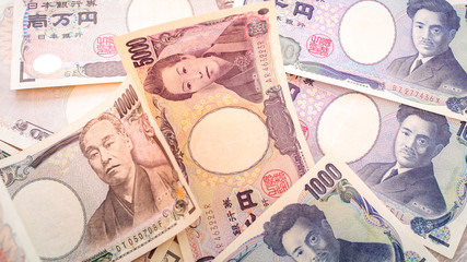 Japan money yen banknotes. money Vintage tone background