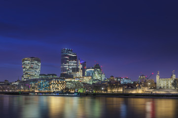 The nighttime atmosphere of the European capital, London, UK