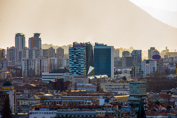 View to the Sarajevo city center and the parliament building in city of Sarajevo Bosnia and...