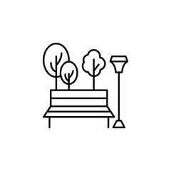 Street lamp, bench, trees, park icon. Simple line, outline vector elements of city for ui and ux, website or mobile application