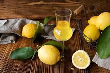 Limoncello liqueur and fresh lemons