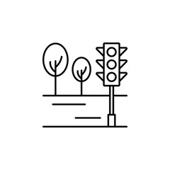 Traffic light, road, trees icon. Simple line, outline vector elements of city for ui and ux, website or mobile application