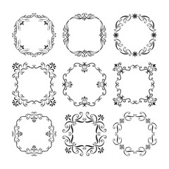 Set of elegant calligraphic frames for wedding menu design. Vector isolated illustration.