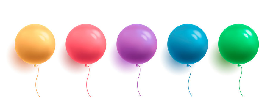 Set of glossy colorful balloons in round shape, 3d colour sphere, isolated vector illustration