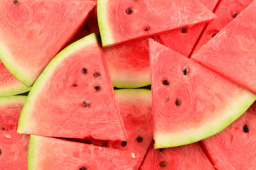 Juicy watermelon slices background. Top view.