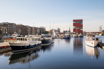 Antwerpen, Belgium, beautiful view of modern Eilandje area and port. Small island district and...