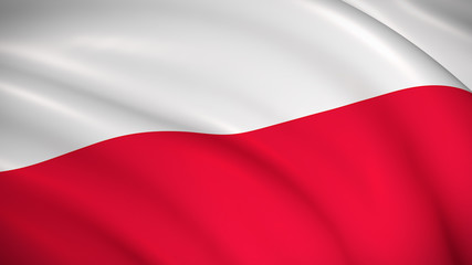 Waving Poland national flag. (Polish Flag) - Realistic 3D render.