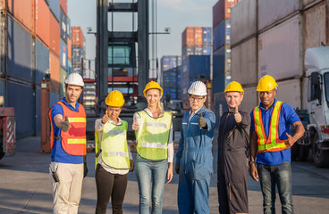 Success Teamwork Concept, Business people engineer and worker team smiling with giving thumbs up as sign of Success