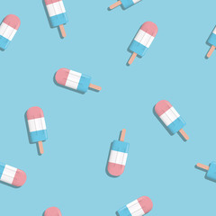 Summer ice cream seamless pattern vector background with popsicles on blue backdrop. Modern pastel colors.