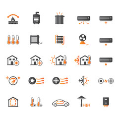 Heating and cooling systems icon set	