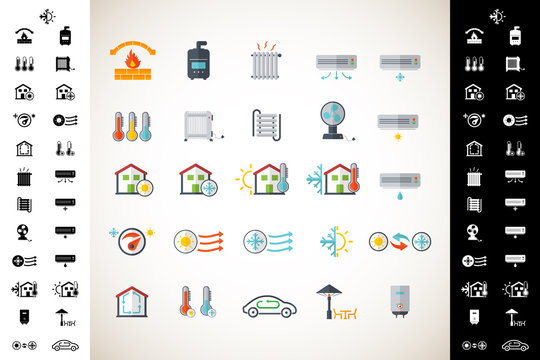 Heating and cooling systems icon set	