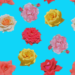 Roses of different colors. Seamless pattern.