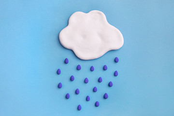 Rain symbol, meteorology icon. White cloud with rain drops. Foul weather concept.